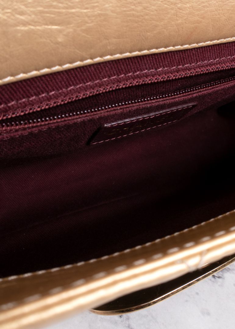 Chanel Gold Leather Quilted Bag With Gold Hardware