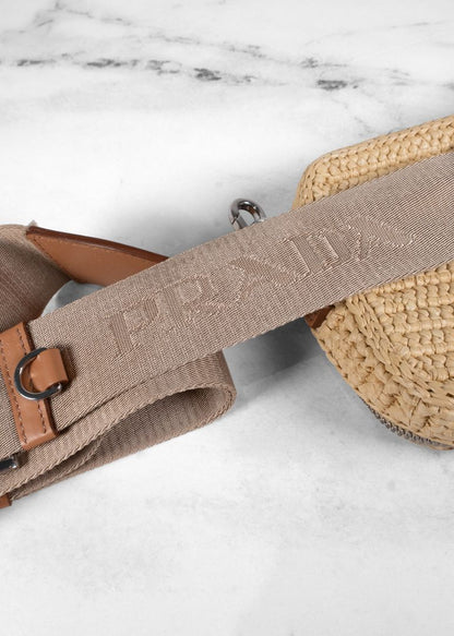 Prada Tan Raffia Brique Crochet Bag With Adjustable Strap