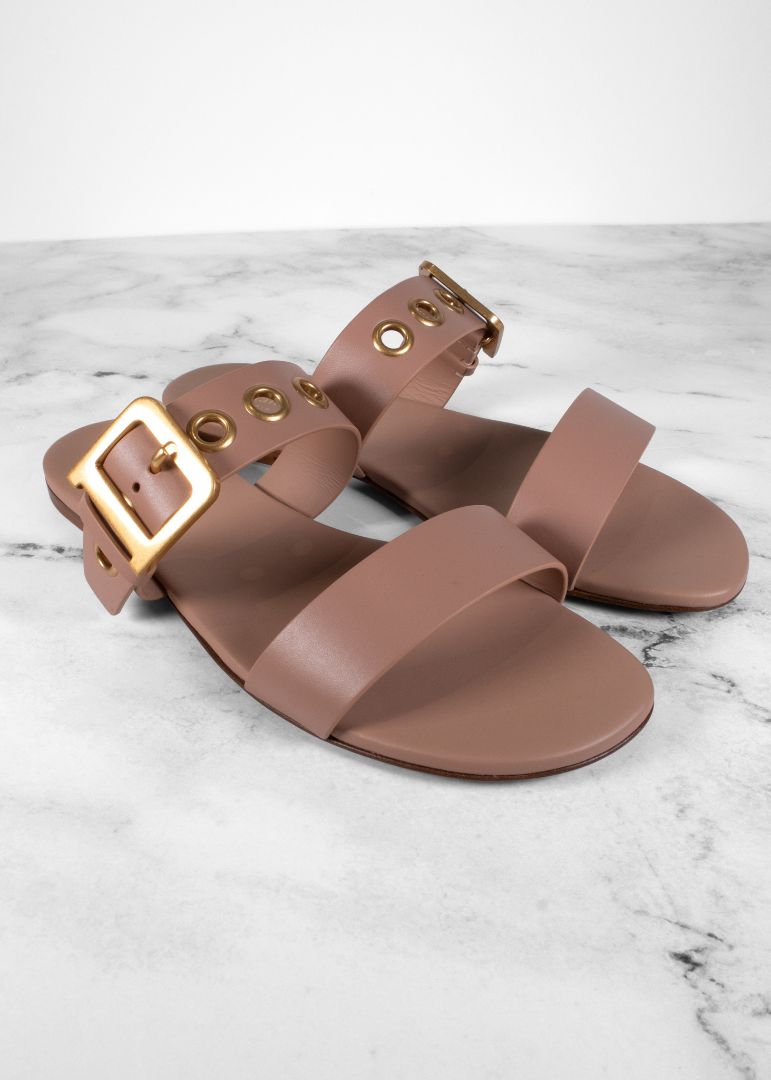Dior Blush Leather Dioract Sandals With Two Adjustable Straps And Gold Hardware