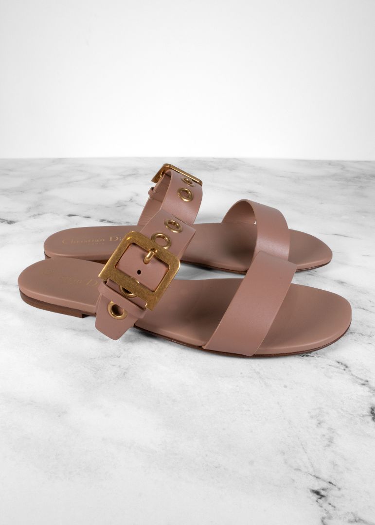 Dior Blush Leather Dioract Sandals With Two Adjustable Straps And Gold Hardware