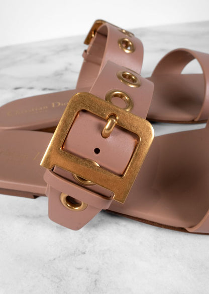 Dior Blush Leather Dioract Sandals With Two Adjustable Straps And Gold Hardware