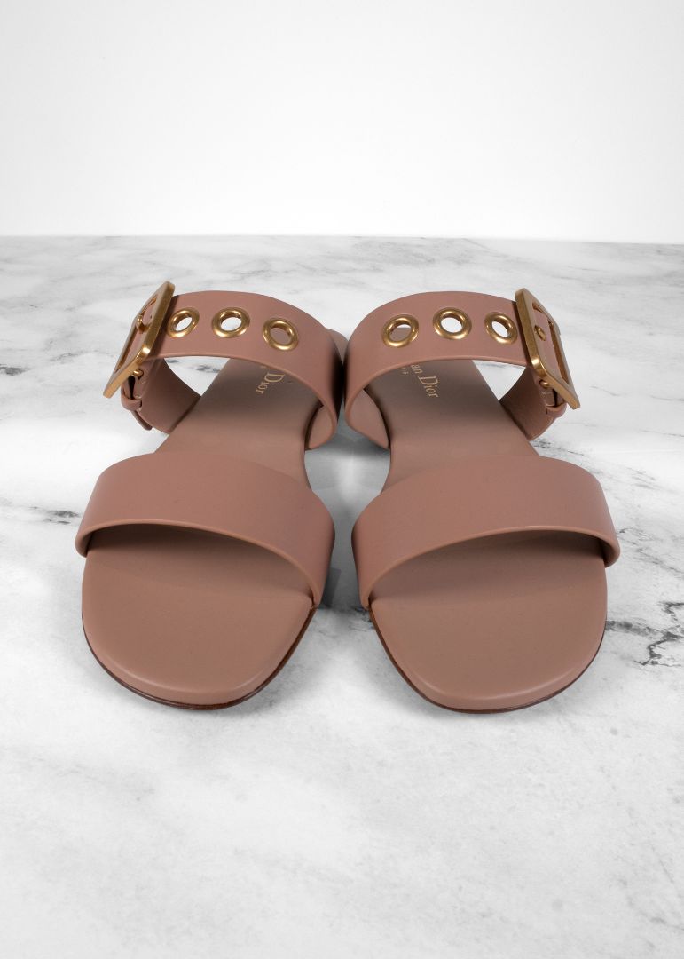 Dior Blush Leather Dioract Sandals With Two Adjustable Straps And Gold Hardware