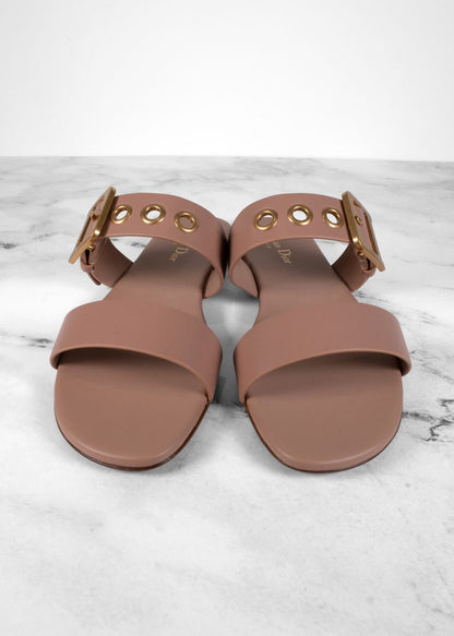 Dior Blush Leather Dioract Sandals With Two Adjustable Straps And Gold Hardware