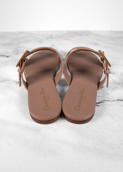 Dior Blush Leather Dioract Sandals With Two Adjustable Straps And Gold Hardware