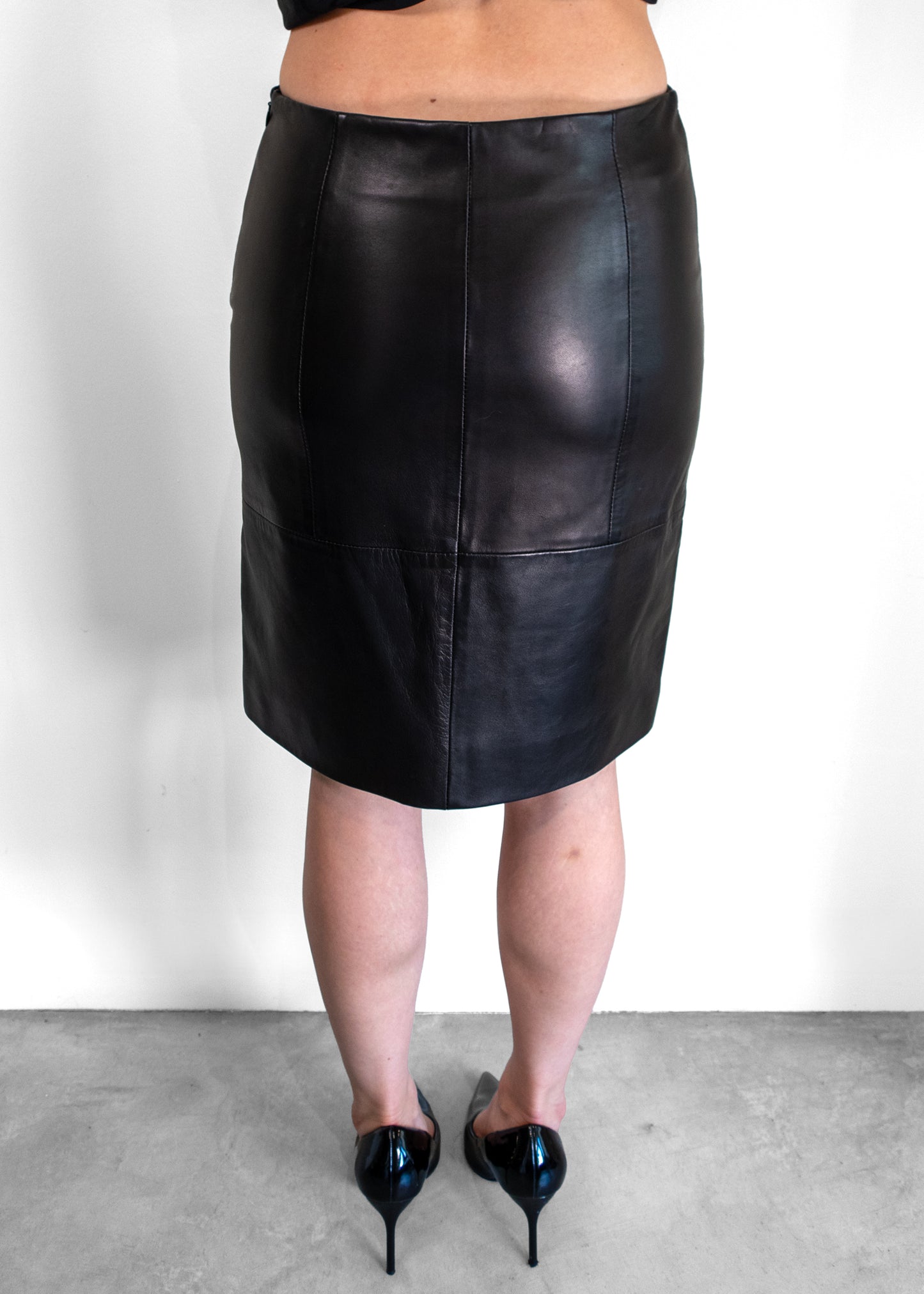 The Row Charcoal Brown Leather Lambskin Slit Skirt