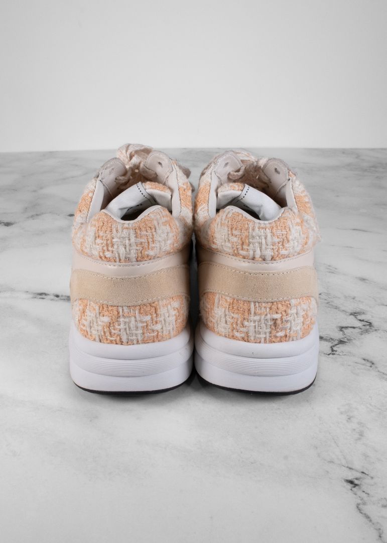 Chanel Orange/White Tweed And Suede Sneakers