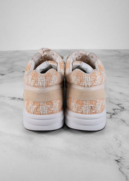 Chanel Orange/White Tweed And Suede Sneakers