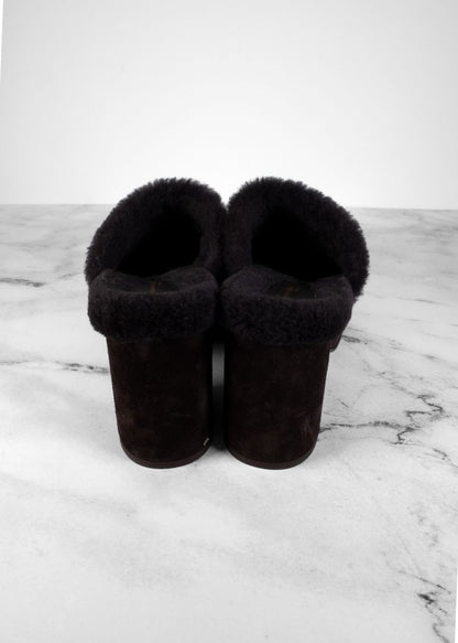 Gianvito Rossi Brown Suede Clogs With Fur Lining