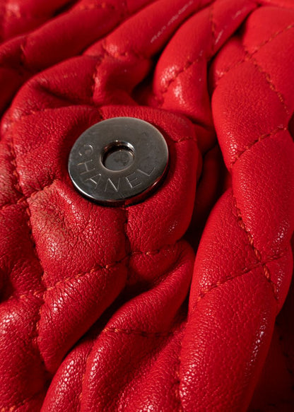 Chanel Red Quilted Lambskin Chain Around Bag With Silver Hardware