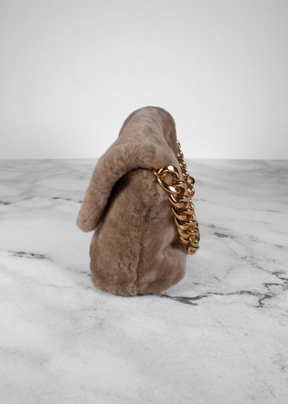 Tom Ford Light Brown Mini Shearling Bag With Gold Chain