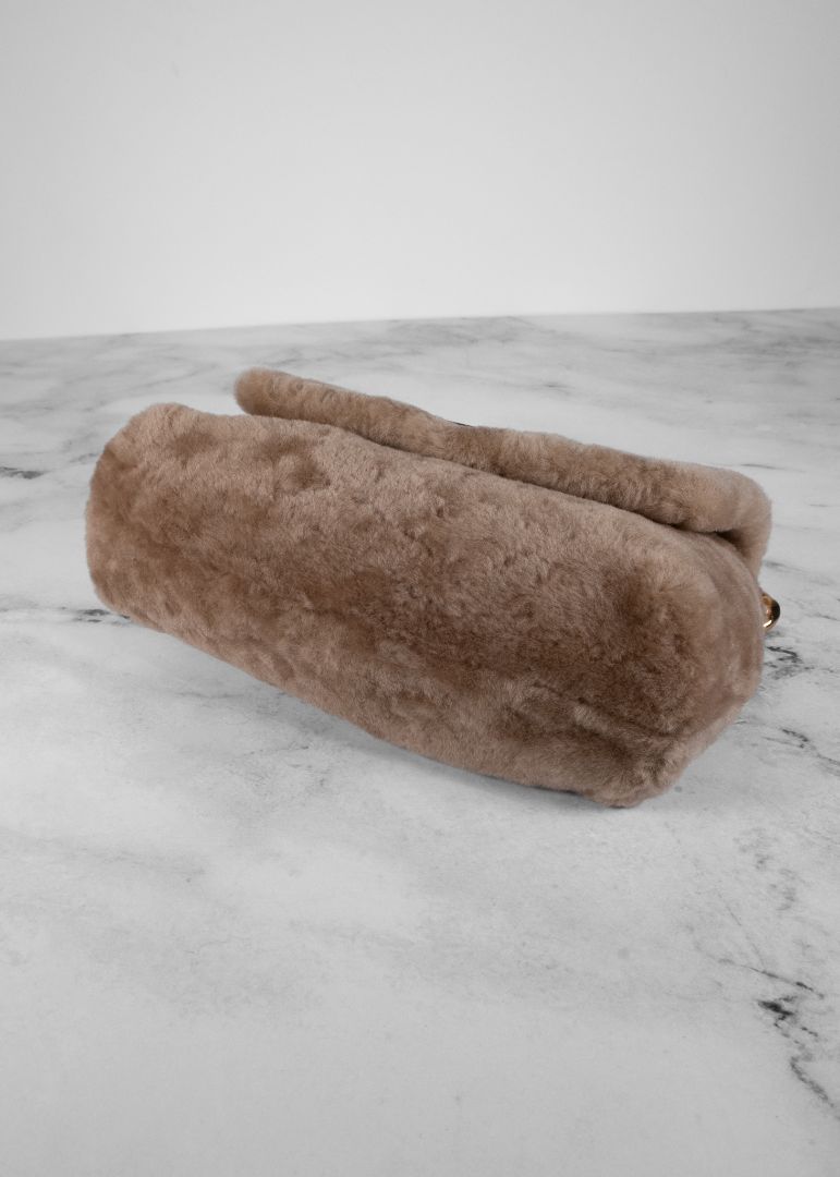 Tom Ford Light Brown Mini Shearling Bag With Gold Chain