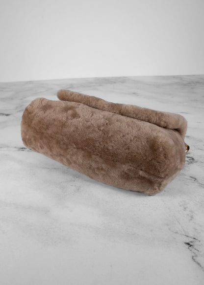 Tom Ford Light Brown Mini Shearling Bag With Gold Chain