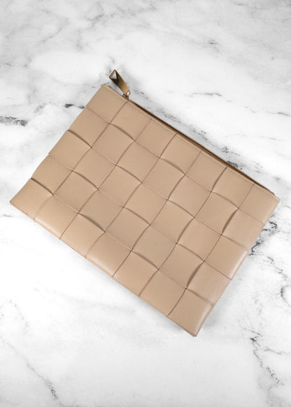 Bottega Veneta Beige Woven Leather Clutch