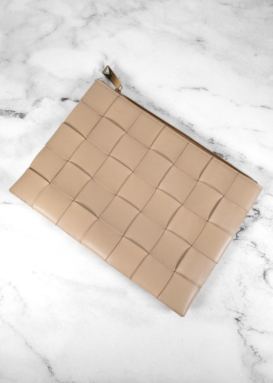 Bottega Veneta Beige Woven Leather Clutch