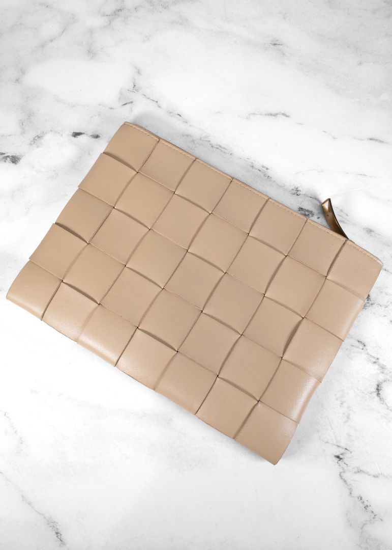 Bottega Veneta Beige Woven Leather Clutch
