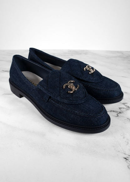 Chanel Brand New Denim Turnlock Loafers
