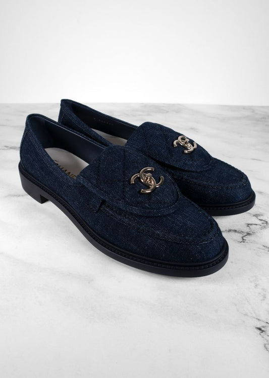 Chanel Brand New Denim Turnlock Loafers