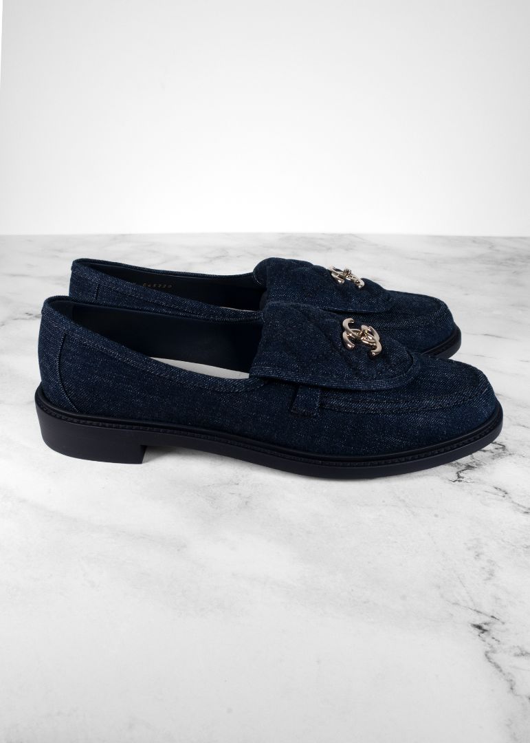 Chanel Brand New Denim Turnlock Loafers