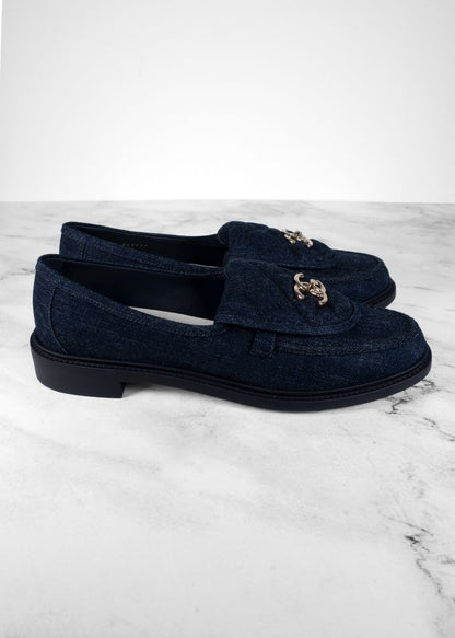 Chanel Brand New Denim Turnlock Loafers