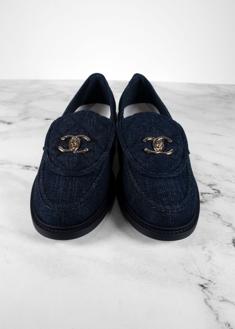 Chanel Brand New Denim Turnlock Loafers