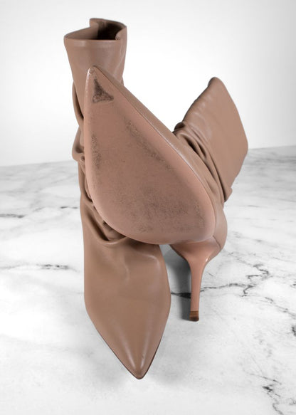 Gianvito Rossi Taupe Leather Cecile 85 Ruched Ankle Boots
