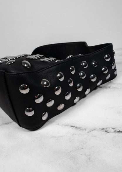 Khaite Black Leather Shoulder Bag With Silver Studs