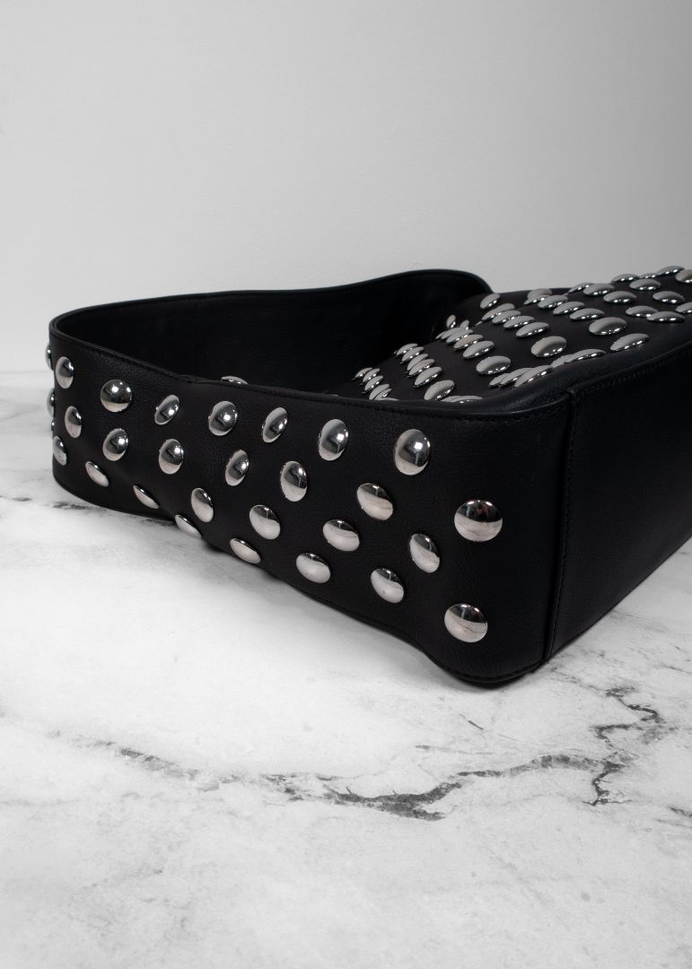 Khaite Black Leather Shoulder Bag With Silver Studs