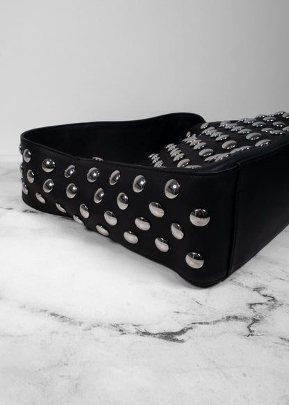 Khaite Black Leather Shoulder Bag With Silver Studs