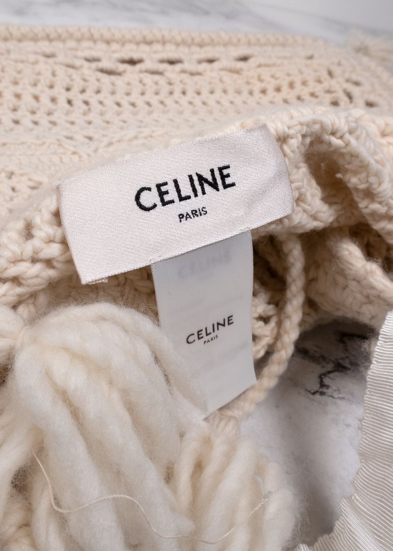 Celine Ivory Crochet Triomphe Tote Bag With Tassels
