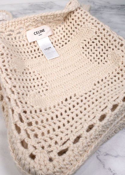 Celine Ivory Crochet Triomphe Tote Bag With Tassels