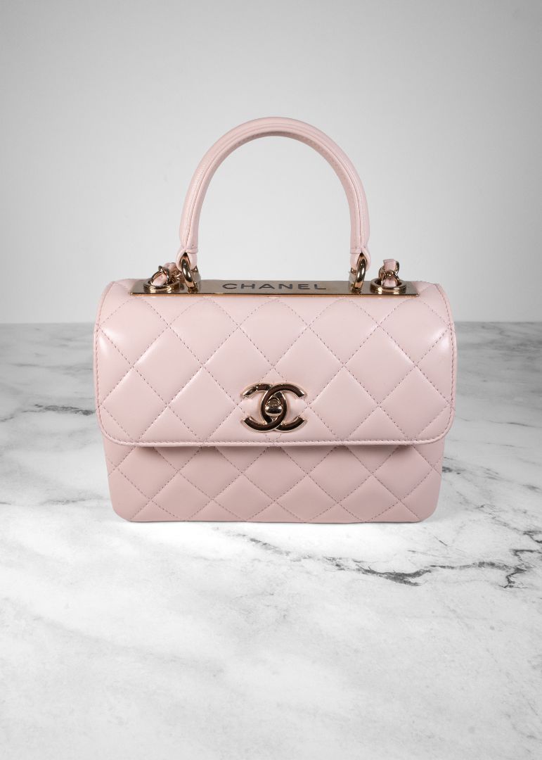 Chanel Light Pink Quilted Lambskin Leather Top Handle Trendy CC Bag