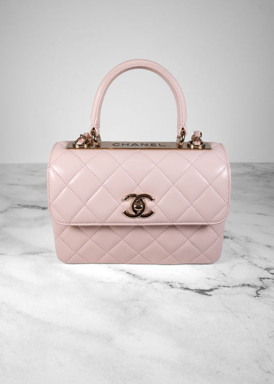 Chanel Light Pink Quilted Lambskin Leather Top Handle Trendy CC Bag