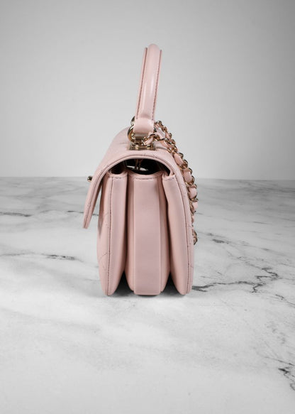 Chanel Light Pink Quilted Lambskin Leather Top Handle Trendy CC Bag