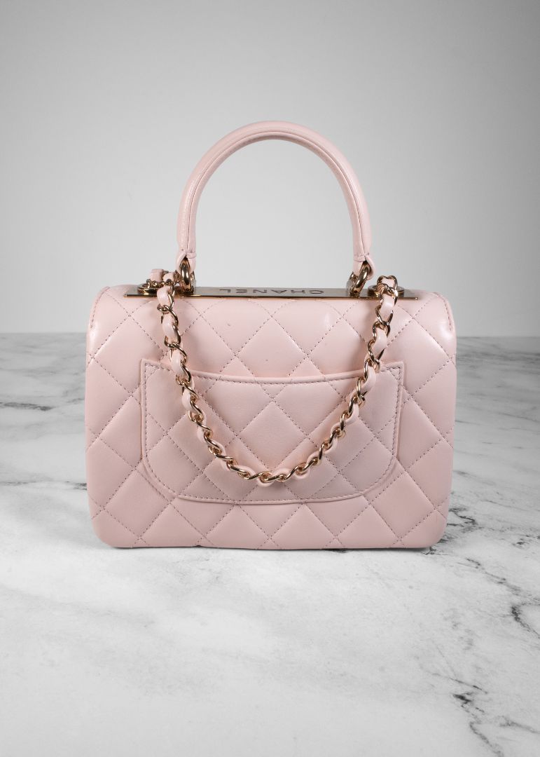 Chanel Light Pink Quilted Lambskin Leather Top Handle Trendy CC Bag