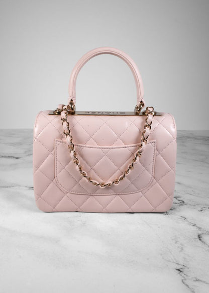 Chanel Light Pink Quilted Lambskin Leather Top Handle Trendy CC Bag