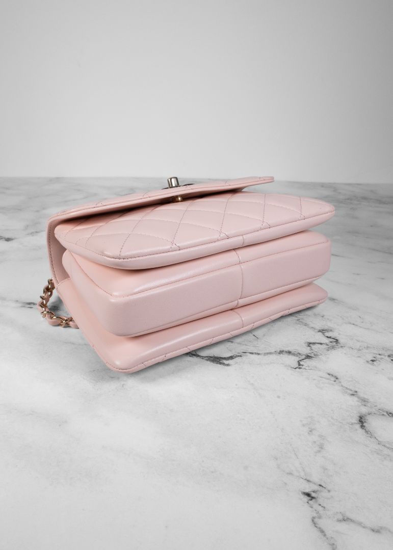 Chanel Light Pink Quilted Lambskin Leather Top Handle Trendy CC Bag