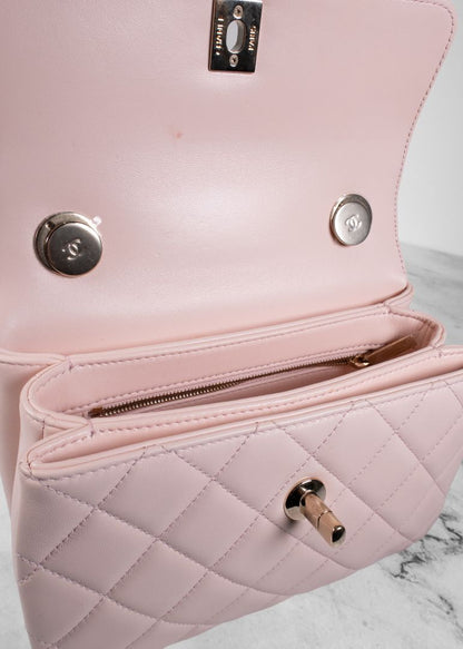 Chanel Light Pink Quilted Lambskin Leather Top Handle Trendy CC Bag