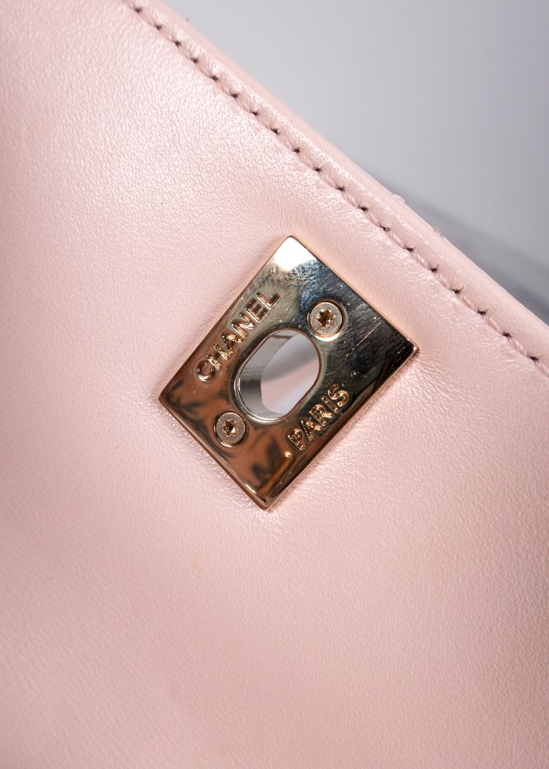 Chanel Light Pink Quilted Lambskin Leather Top Handle Trendy CC Bag