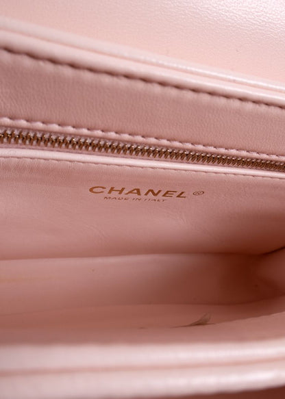 Chanel Light Pink Quilted Lambskin Leather Top Handle Trendy CC Bag