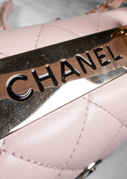 Chanel Light Pink Quilted Lambskin Leather Top Handle Trendy CC Bag