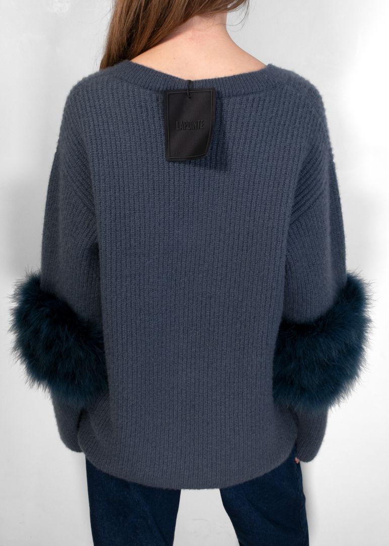 Lapointe Marine Cashmere V Neck Sweater With Feathers