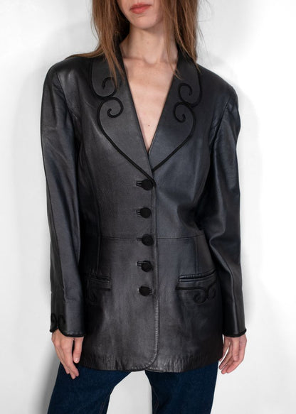 Fendi Black Leather Coat With Embroidery