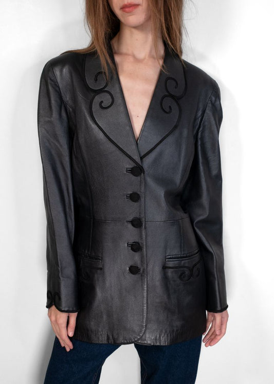Fendi Black Leather Coat With Embroidery