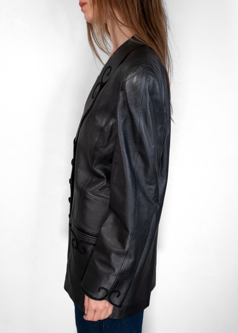 Fendi Black Leather Coat With Embroidery