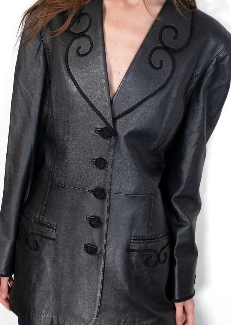 Fendi Black Leather Coat With Embroidery