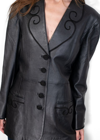 Fendi Black Leather Coat With Embroidery