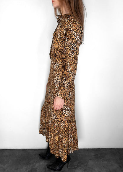 Saint Laurent Long Sleeve Leopard Print Maxi Dress