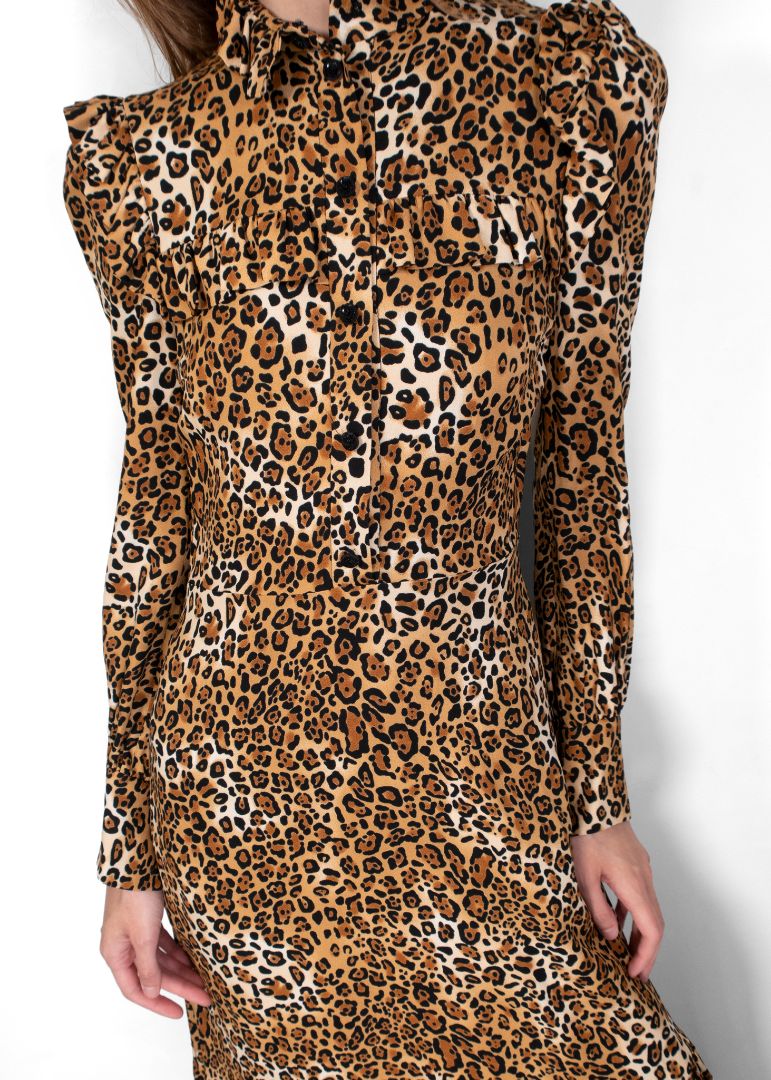 Saint Laurent Long Sleeve Leopard Print Maxi Dress