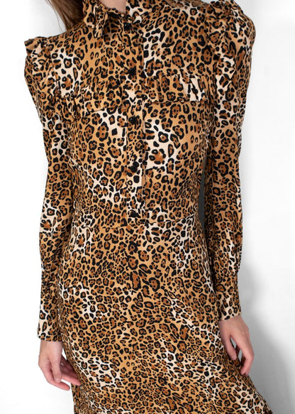 Saint Laurent Long Sleeve Leopard Print Maxi Dress