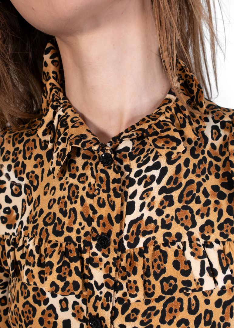 Saint Laurent Long Sleeve Leopard Print Maxi Dress